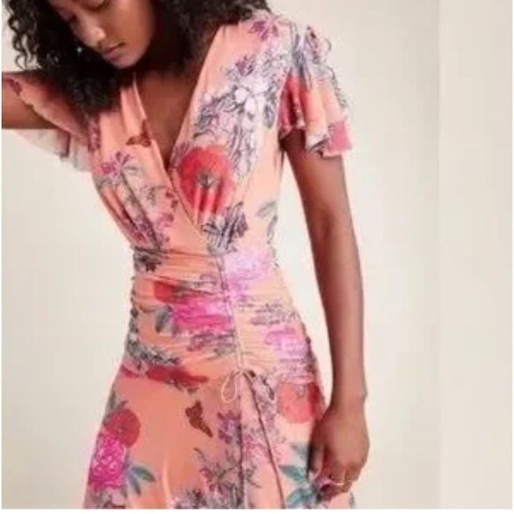 Maeve Anthropologie Simone Floral Asymmetrical Stretch long Dress Size medium - Picture 1 of 8